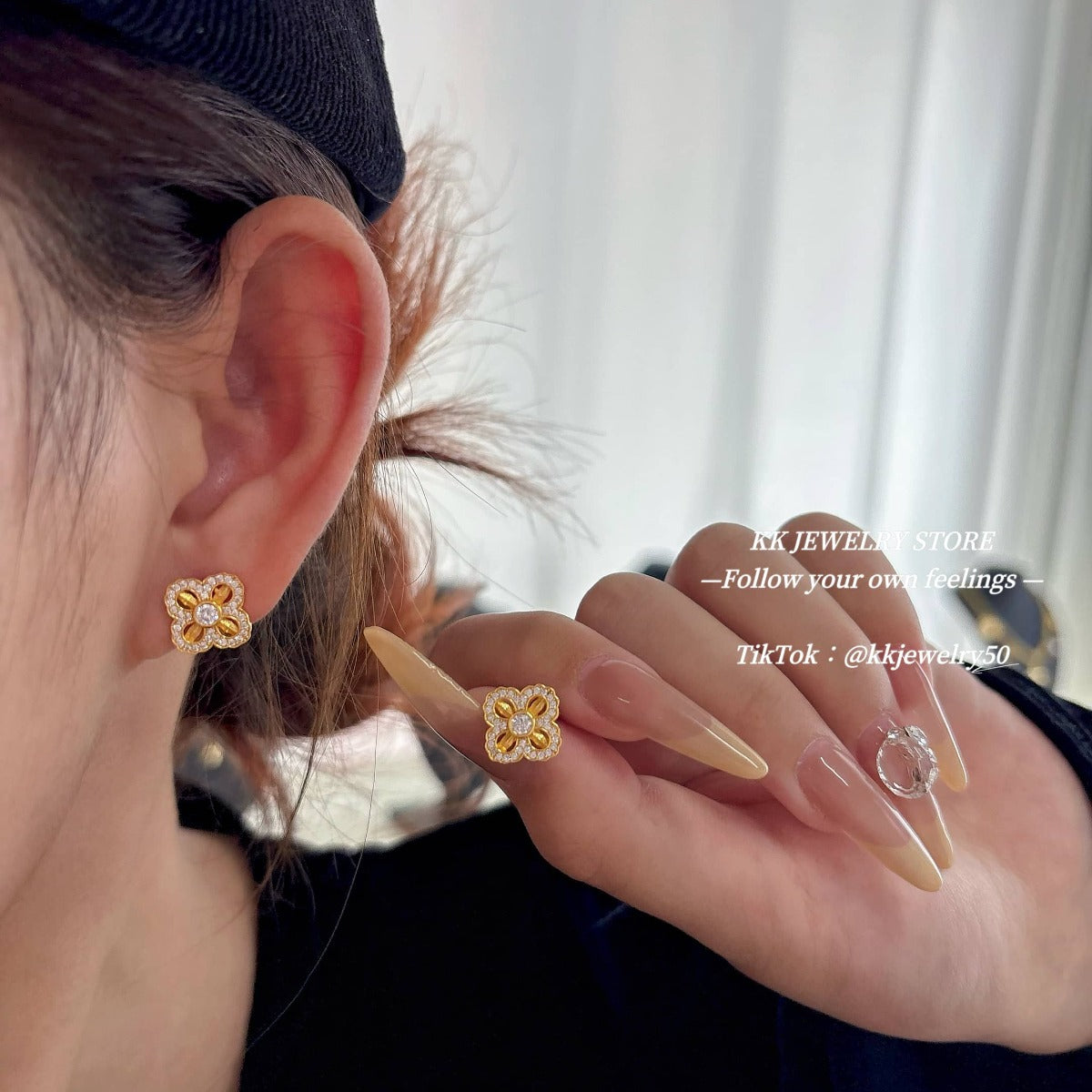 S925 Silver Cross Vajra Pestle Four Leaf Flower Earrings