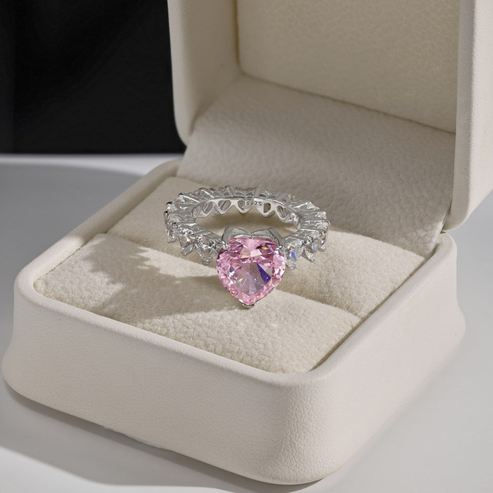 925 sterling silver barbie pink 8A ice flower cut zirconia ring