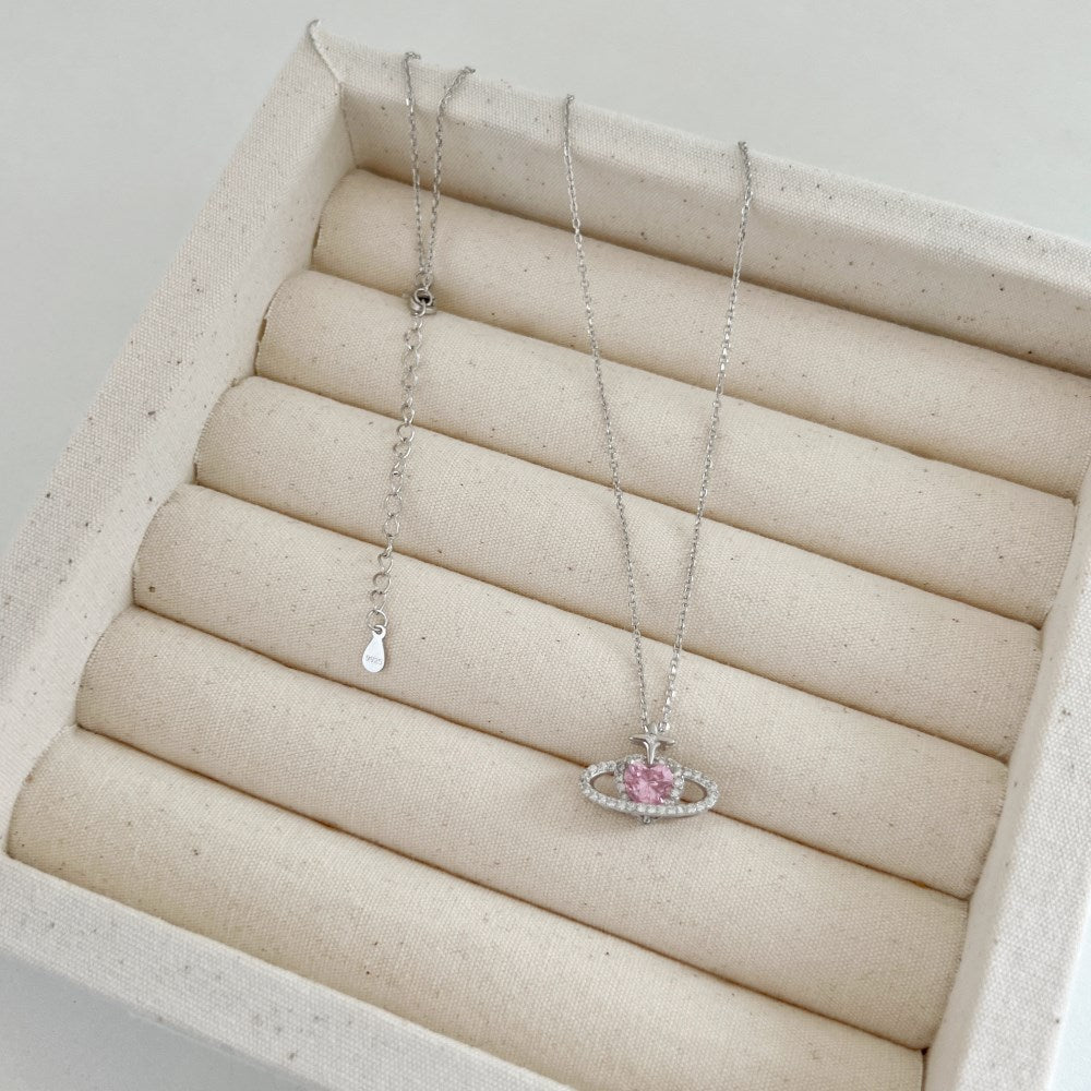 925 sterling silver pink heart zirconia necklace