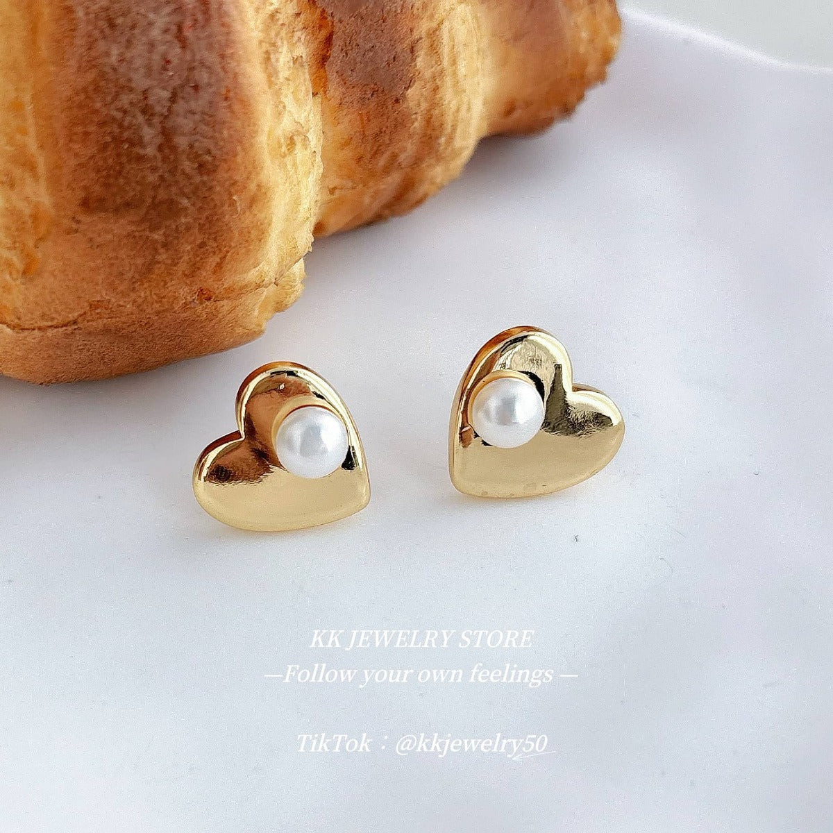 925 silver needle love mirror pearl stud earrings