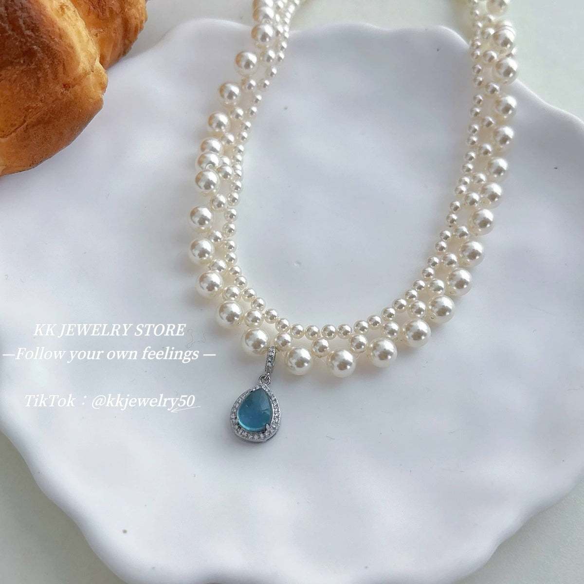 Handwoven S925 Silver Aquamarine Pearl Necklace