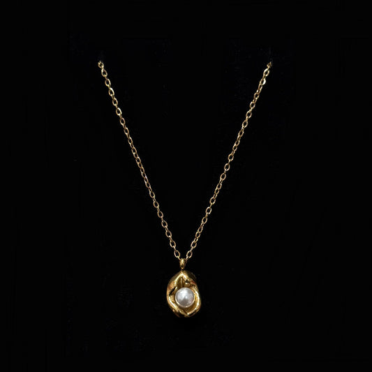 Irregular egg-shaped pearl real gold plated necklace