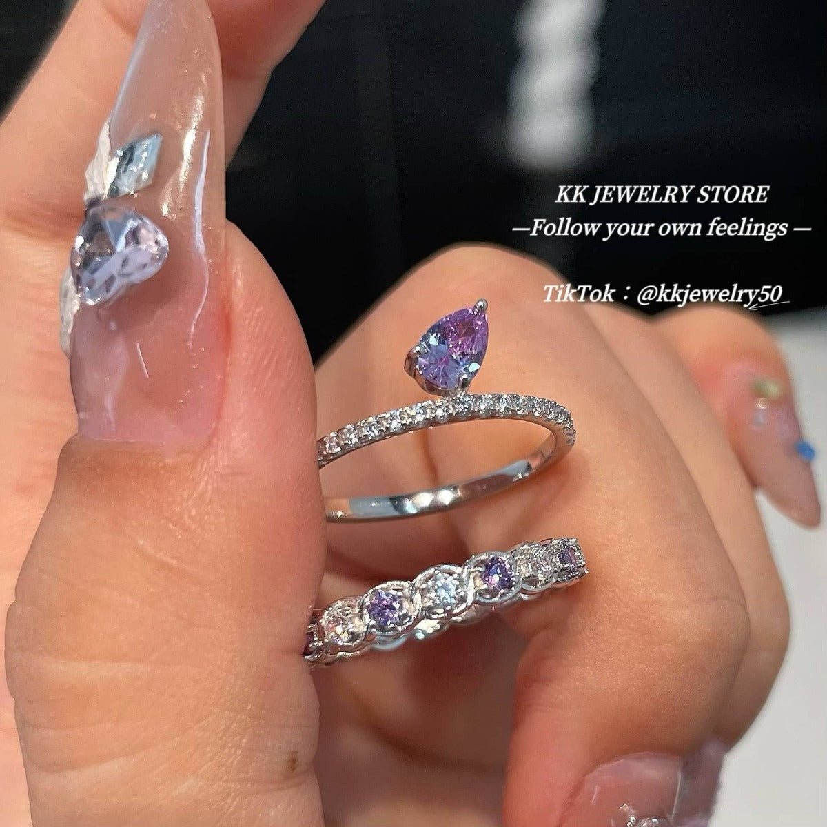 S925 Silver Purple Diamond Stacked Ring