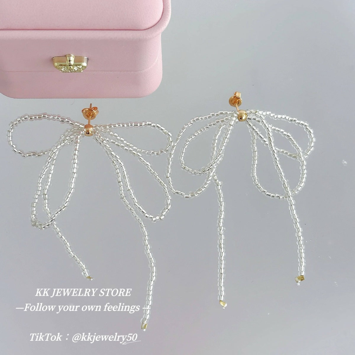 S925 Silver Needle Beaded Bow Fringed Earrings