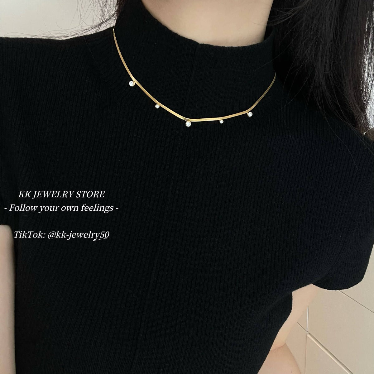 2Mm round zircon blade chain necklace 18k real gold electroplated titanium steel