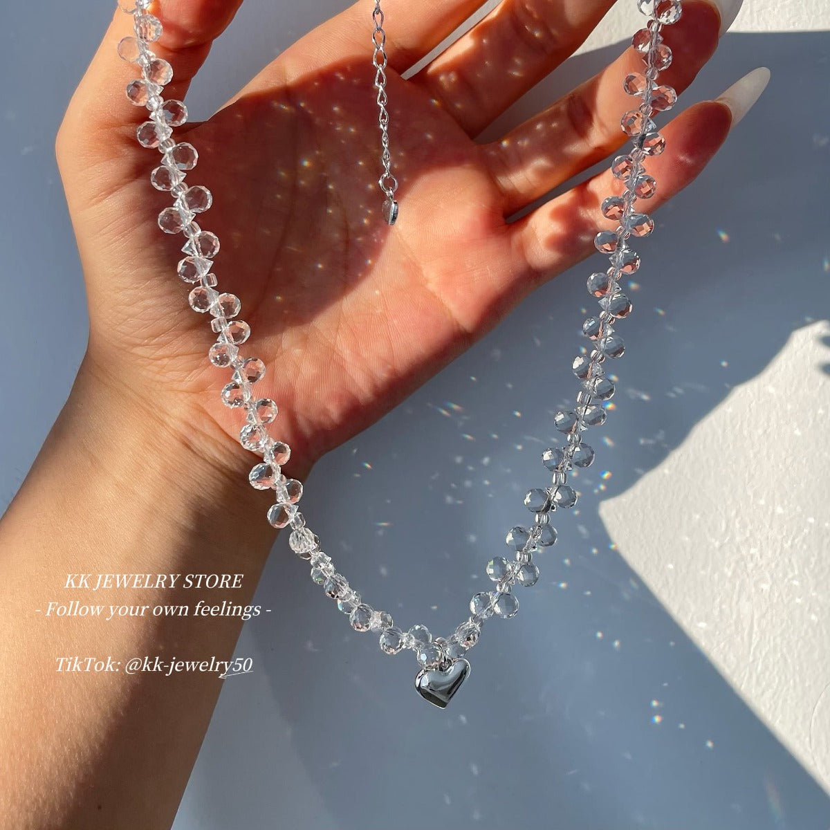 Clear White Crystal Beaded Love Clavicle Chain Necklace