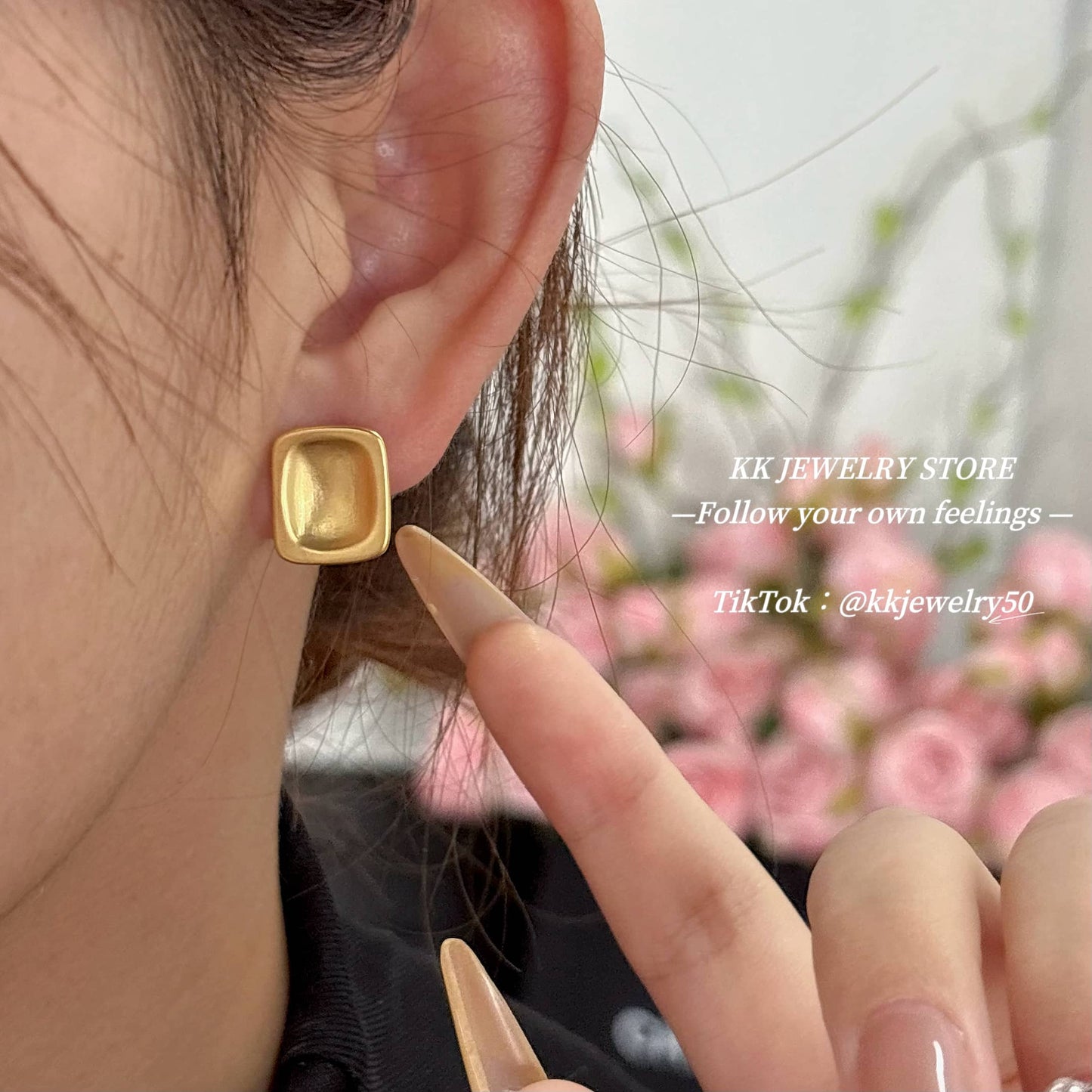 925 Silver Needle Frosted Geometric Brass Stud Earrings