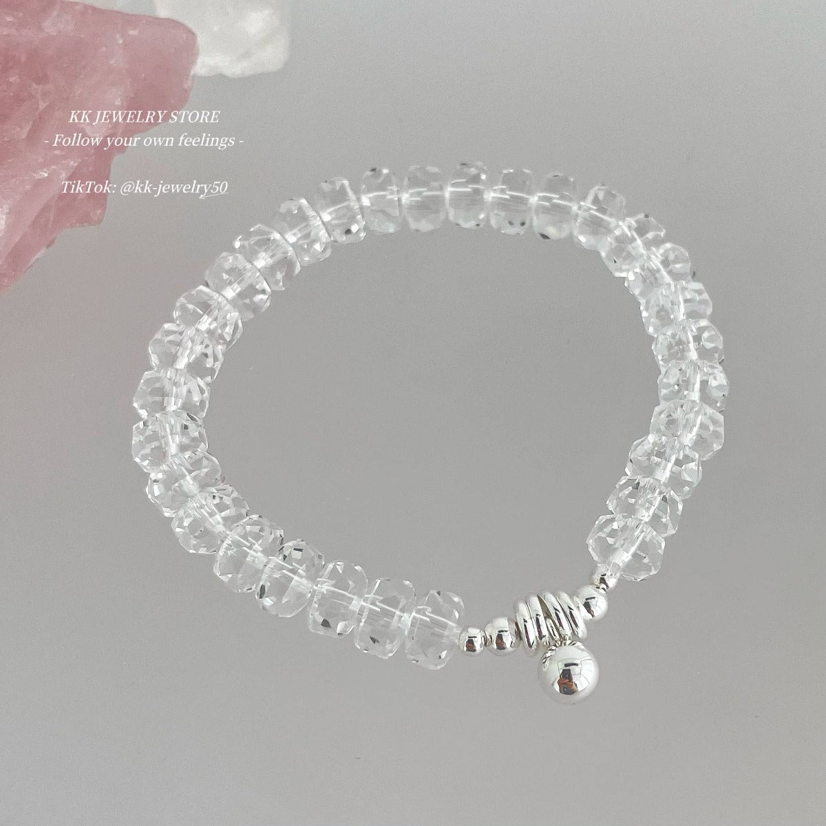 Super flash artificial white crystal silver ball bracelet