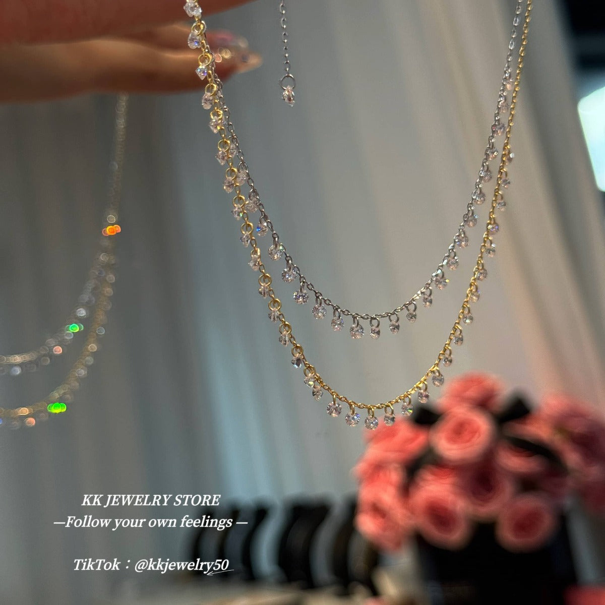 High Quality~ S925 Sterling Silver Round Diamond Tassel Necklace