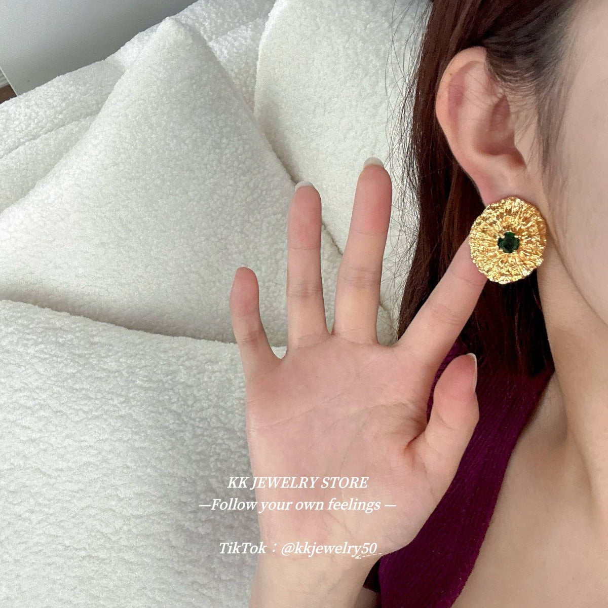 Brass medieval high texture texture stud earrings