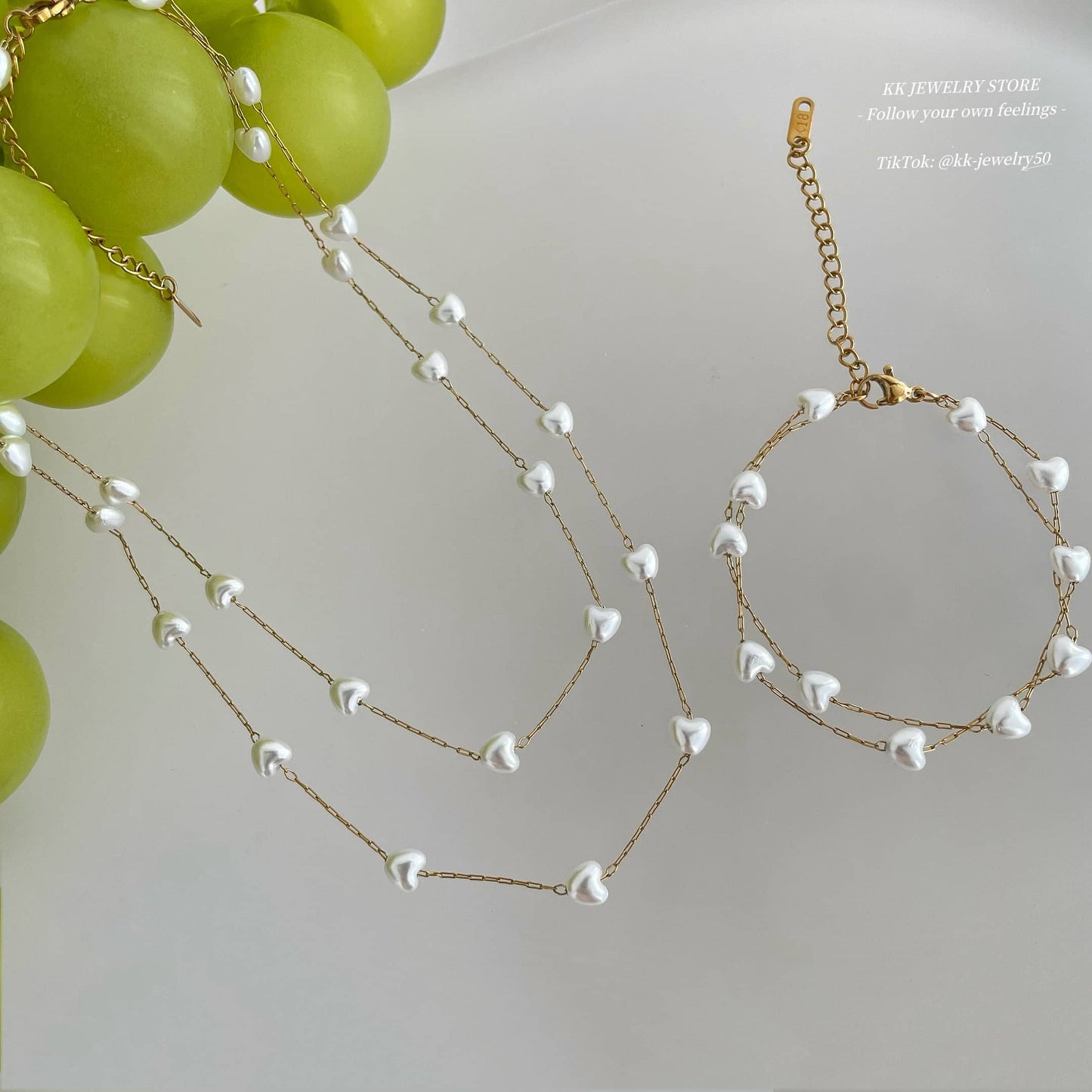 Love imitation pearl double bracelet necklace