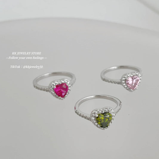 S925 Sterling Silver Colored Diamond Love Ring