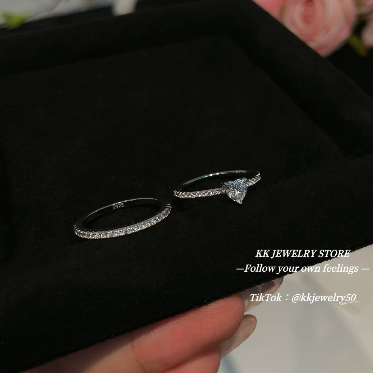 S925 Silver Single Row Ultra Fine Heart Ring
