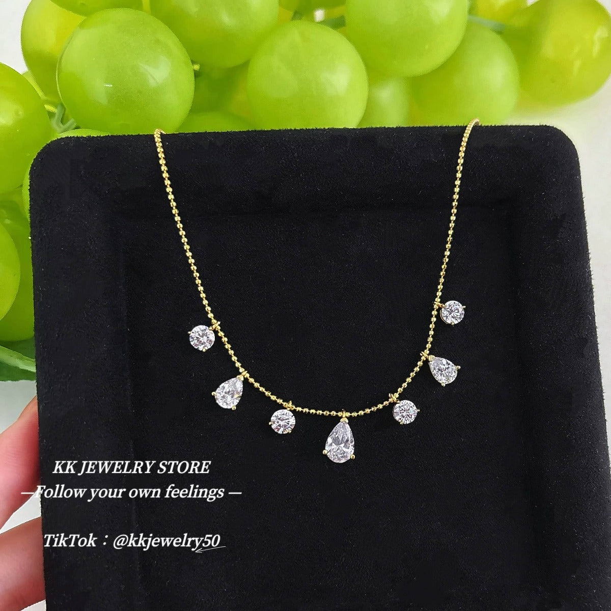 S925 silver-plated 6 * 9 pear-shaped water drop fringe necklace