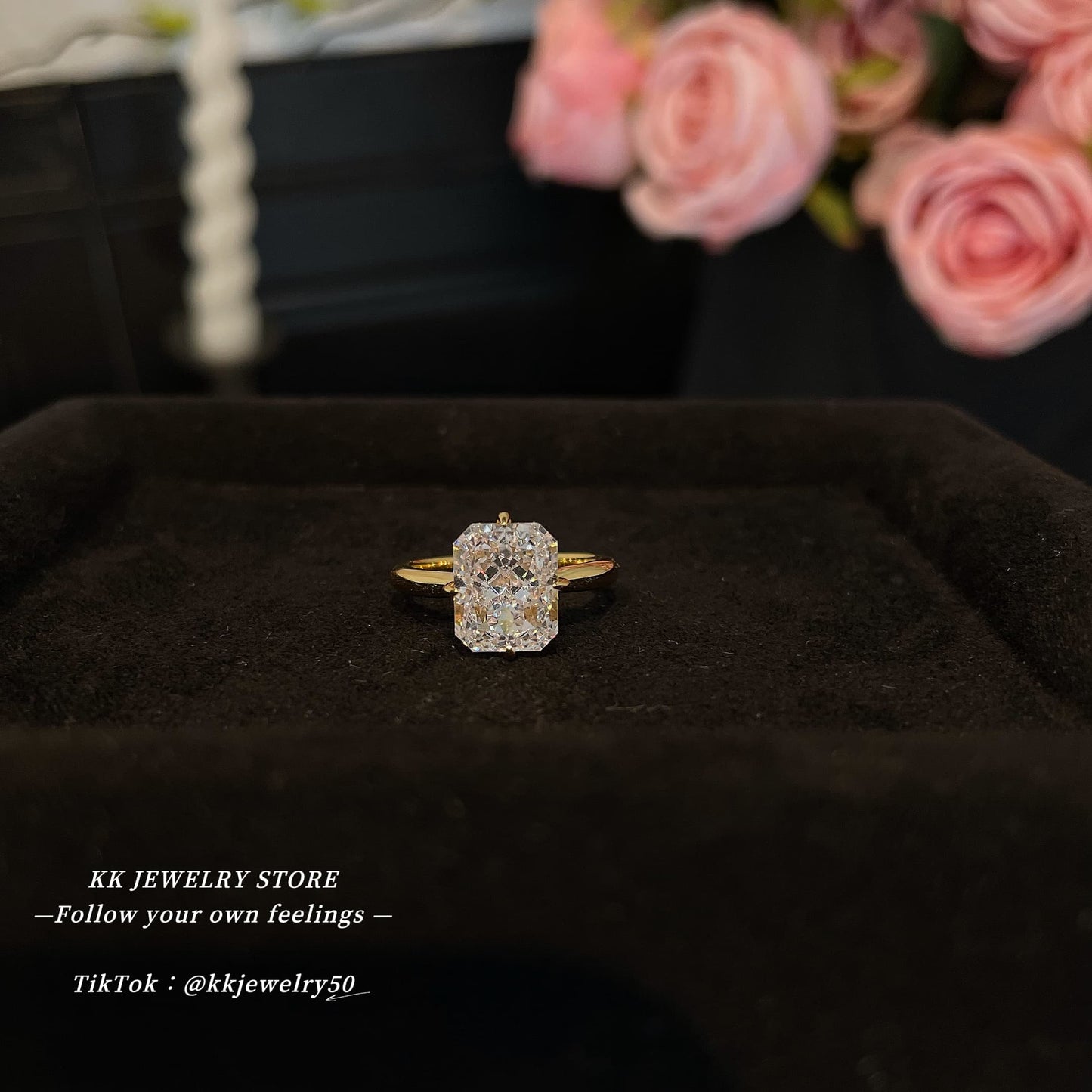 S925 silver-plated 8 * 10 ice cut high carbon diamond ring