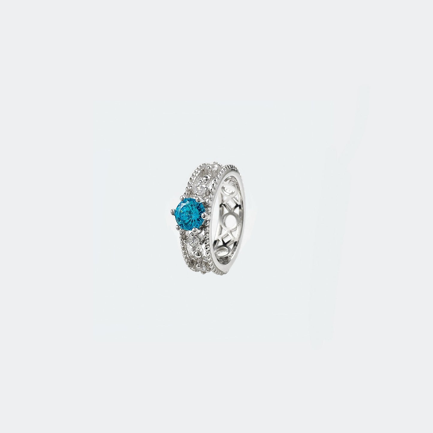 925 silver one carat blue diamond fireworks cut ring