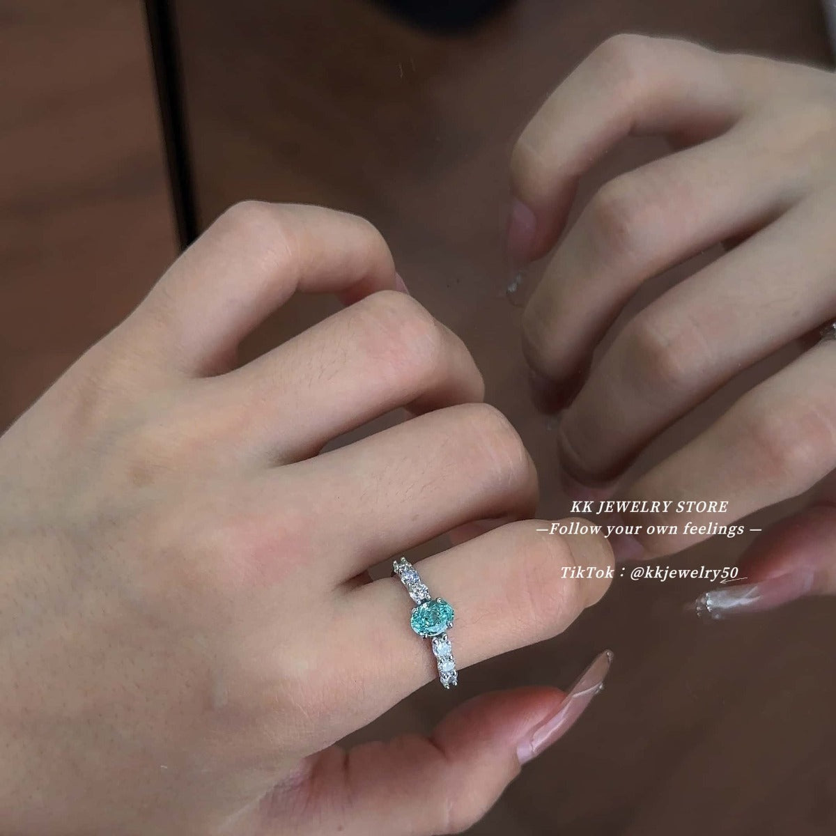 Fresh~ S925 Silver Paraiba 5 * 7mm Ring