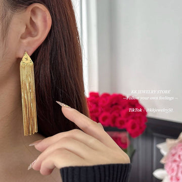 Exaggerated long fringed silver needle earrings