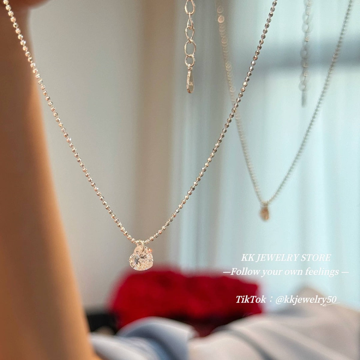 S925 Sterling Silver Love Shaped Zircon Necklace