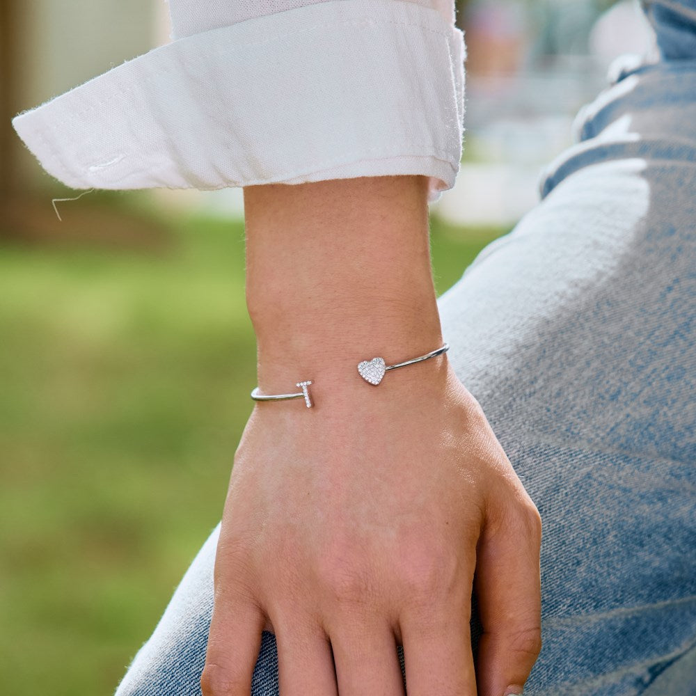 925 sterling silver bracelet with 26 letters of heart symmetrical design