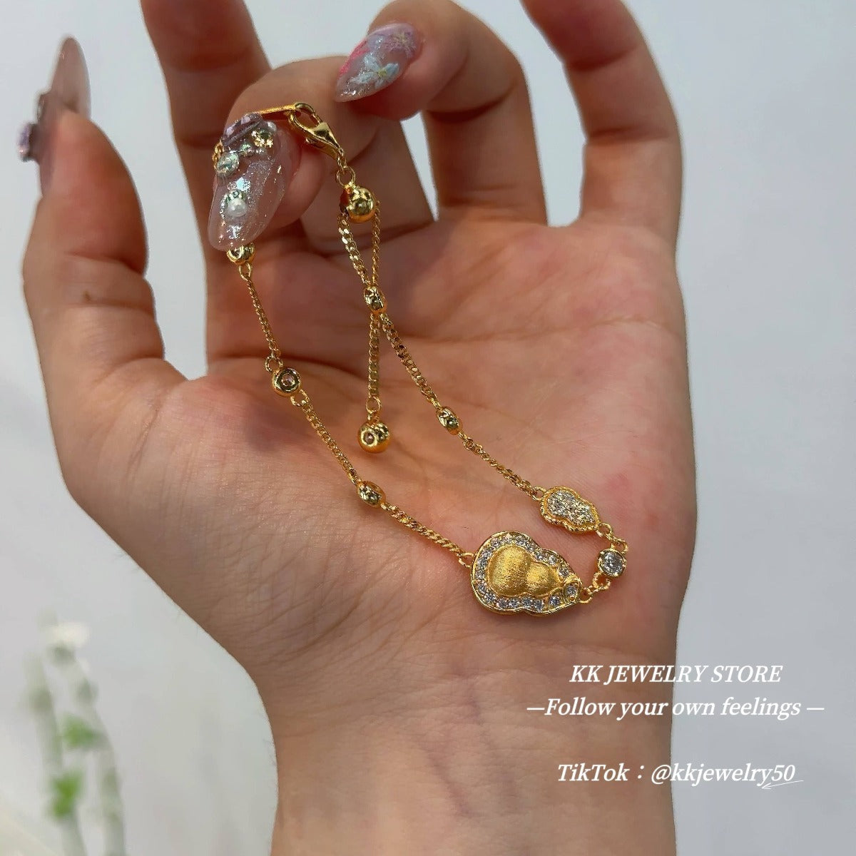 S925 sterling silver gold-plated gourd brushed bracelet