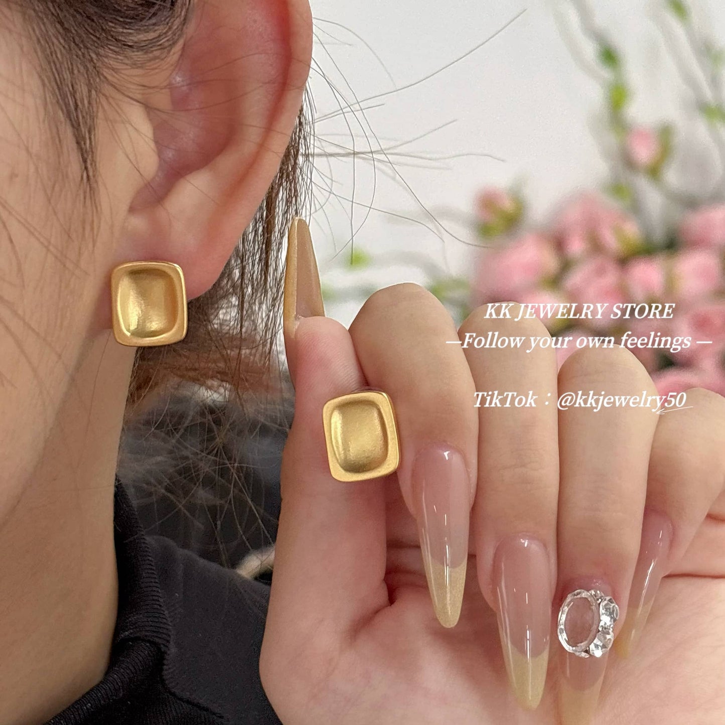 925 Silver Needle Frosted Geometric Brass Stud Earrings