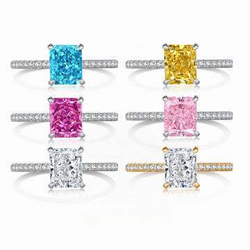 S925 sterling silver light luxury wedding rectangular high carbon diamond ring