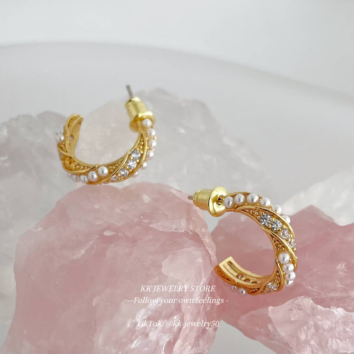 Twist Wrapped Pearl Fine Diamond Stud Earrings