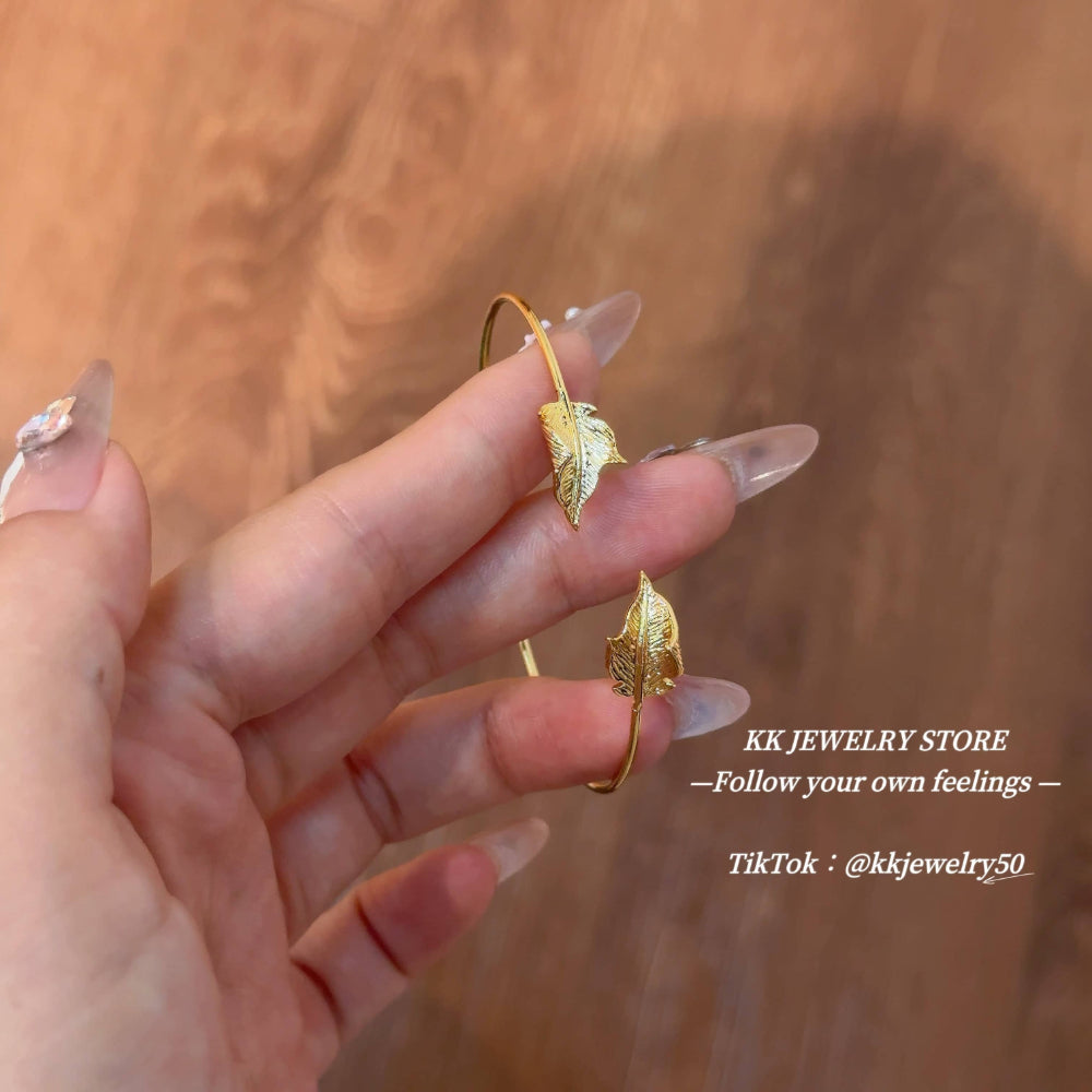 Brass Gold Plated Wave Leaf Bracelet