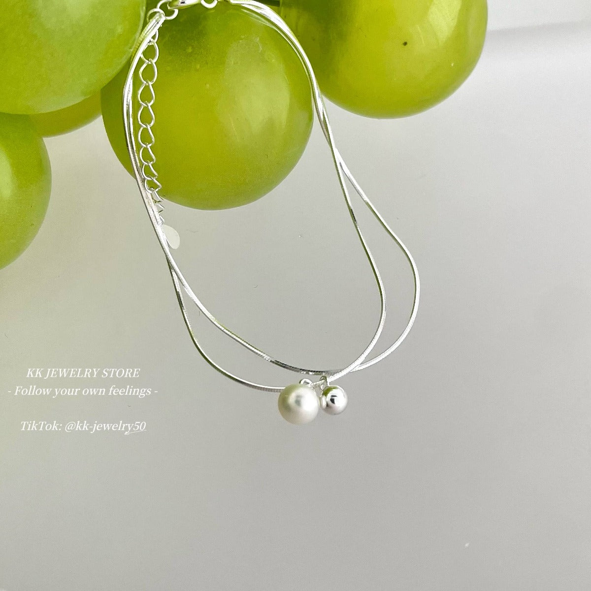 S925 Sterling Silver Freshwater Pearl Ball Double Snake Bone Bracelet