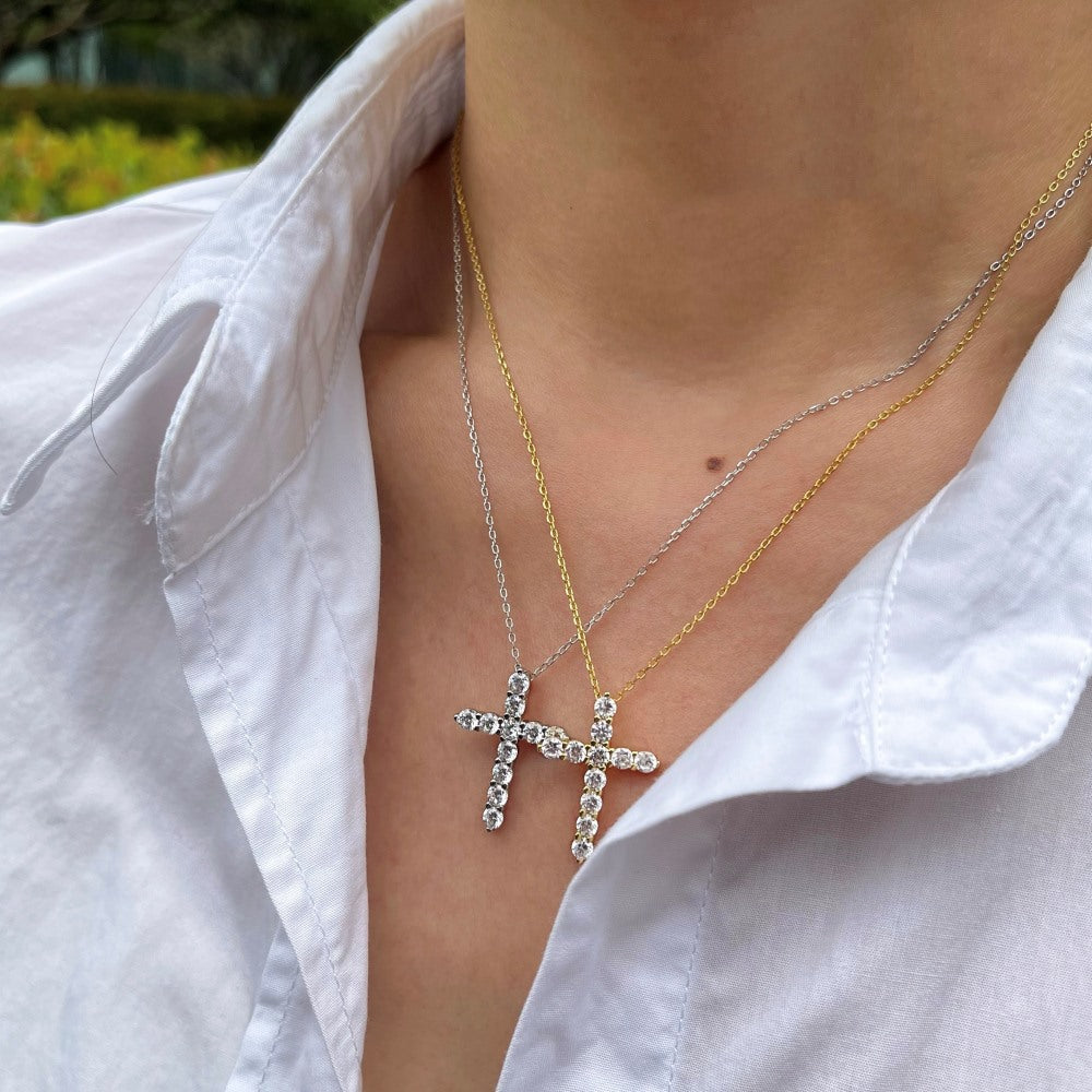 925 Sterling Silver Cross Opal Pearl Necklace