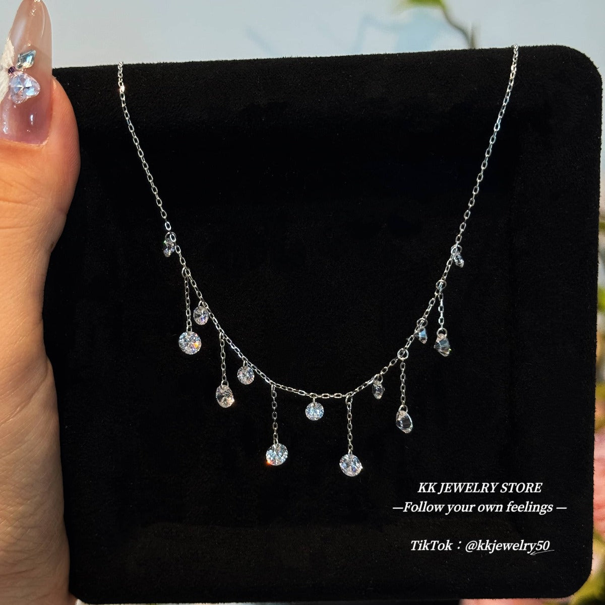 Exquisite Luxury~ S925 Sterling Silver Crystal Fringed Pendant Necklace