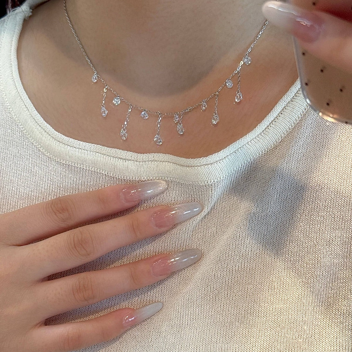 Exquisite Luxury~ S925 Sterling Silver Crystal Fringed Pendant Necklace