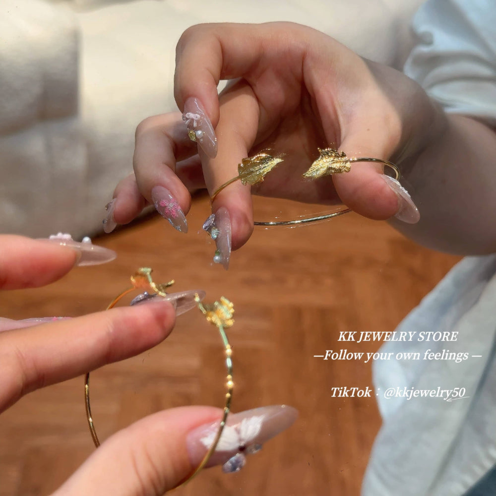 Brass Gold Plated Wave Leaf Bracelet