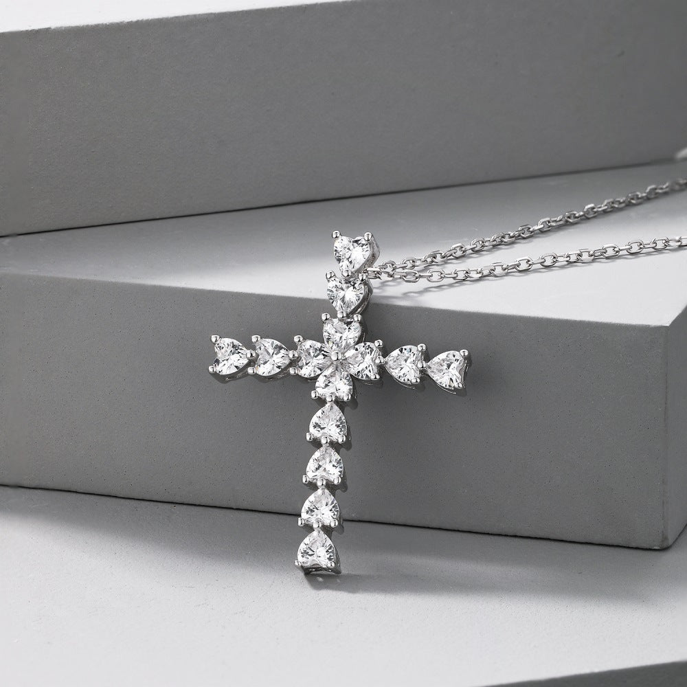 925 sterling silver cross zirconia opal pearl necklace