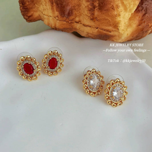 925 Silver Needle Oval Lace Court Stud Earrings