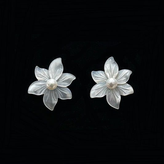 925 Silver White Orchid Natural Pearl Stud Earrings