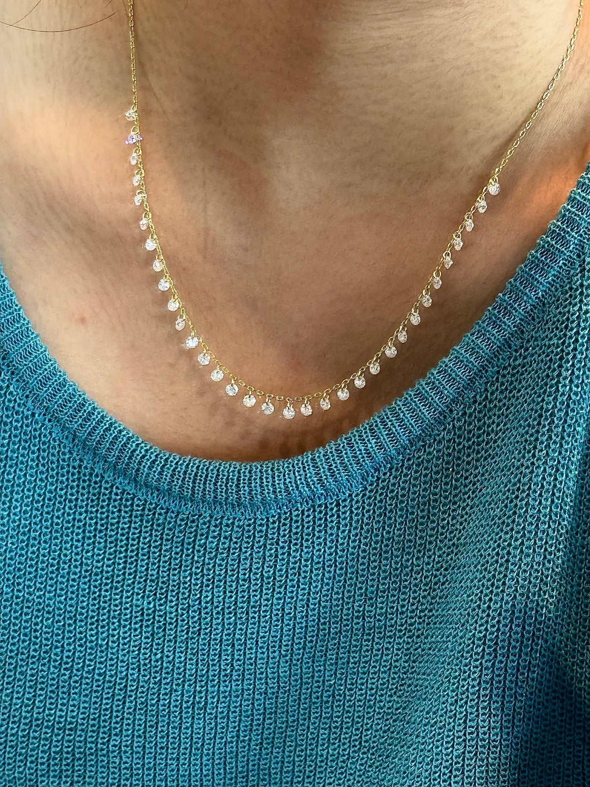 High Quality~ S925 Sterling Silver Round Diamond Tassel Necklace