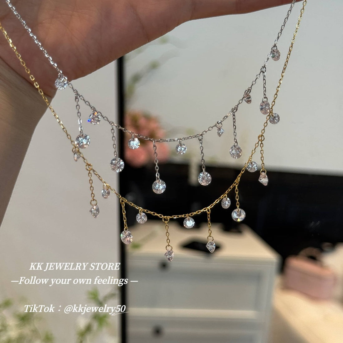 Exquisite Luxury~ S925 Sterling Silver Crystal Fringed Pendant Necklace