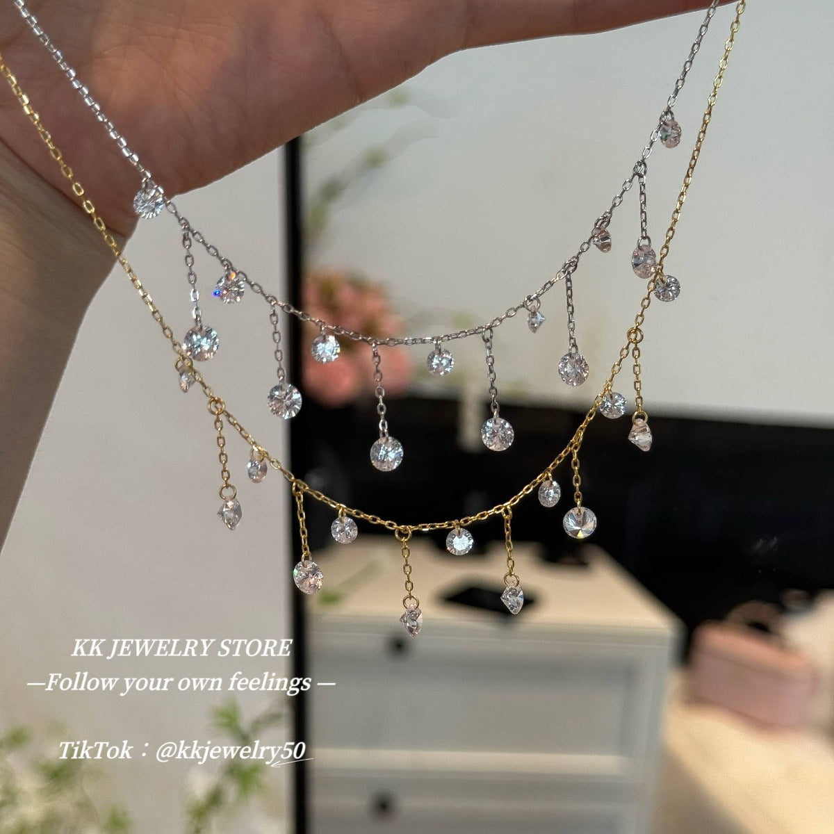 Exquisite Luxury~ S925 Sterling Silver Crystal Fringed Pendant Necklace
