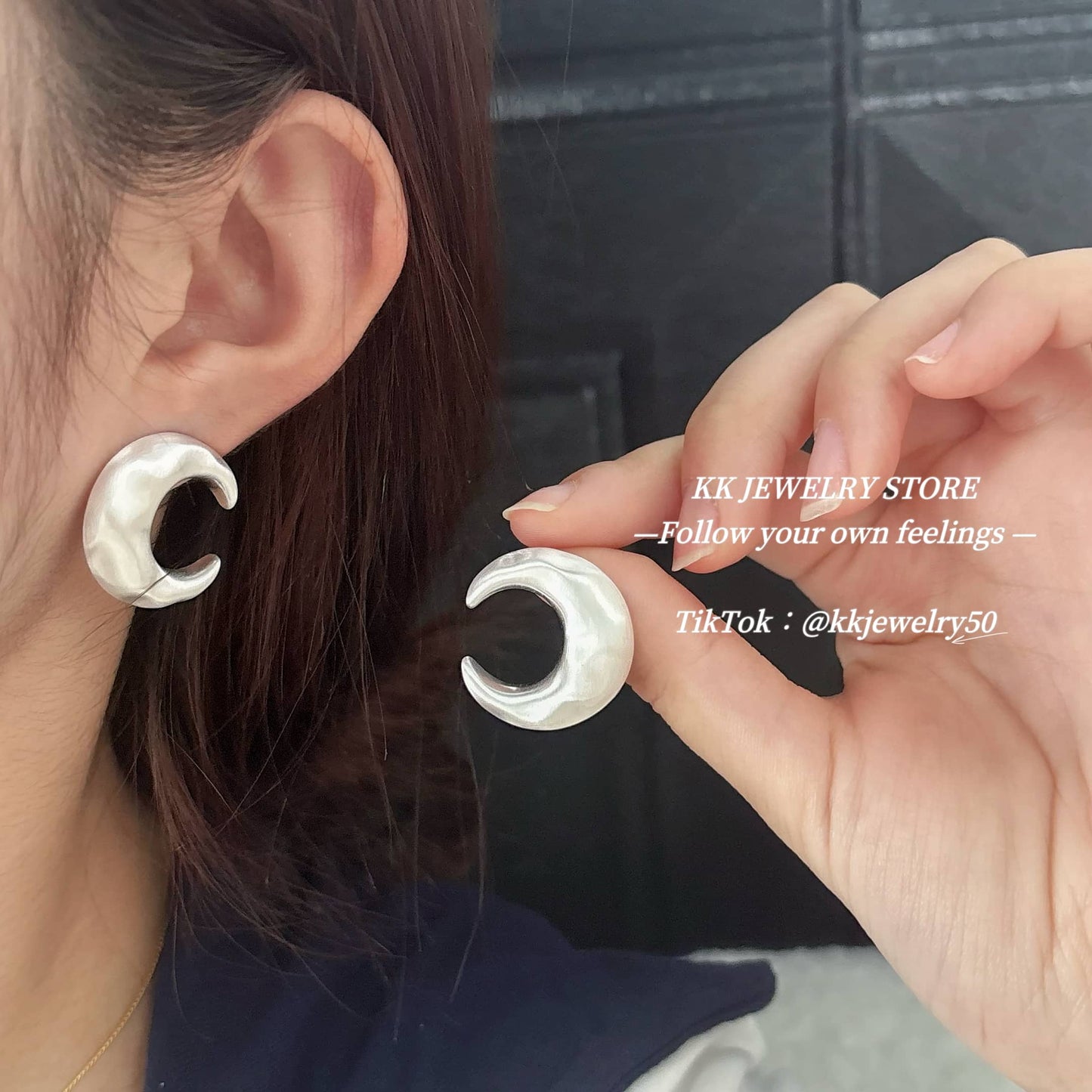 Silver Moon Frosted Brass Stud Earrings