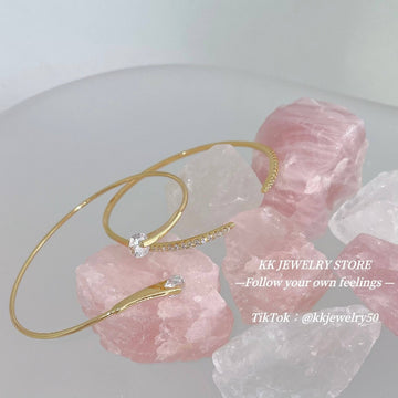 Gold double diamond stacked micro-inlaid fine diamond opening bracelet