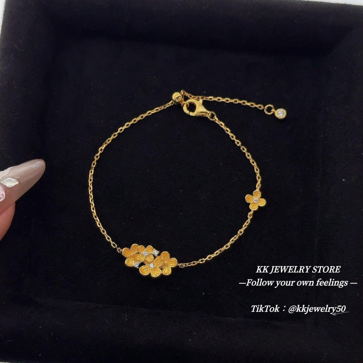 S925 silver-plated gold flower bracelet can be pulled