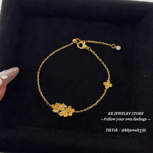 S925 silver-plated gold flower bracelet can be pulled