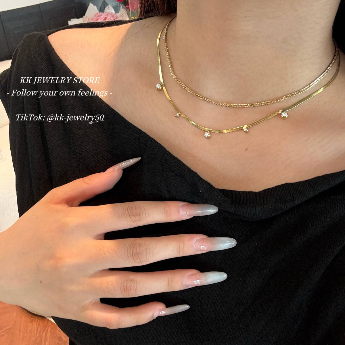 2Mm round zircon blade chain necklace 18k real gold electroplated titanium steel