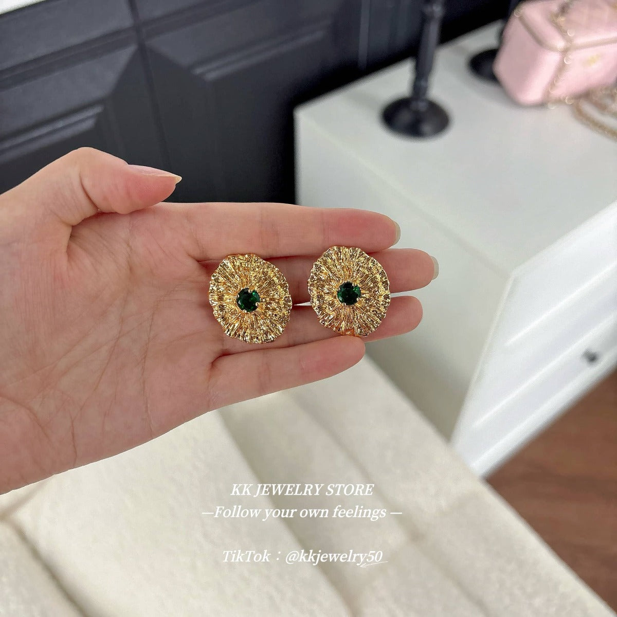 Brass medieval high texture texture stud earrings