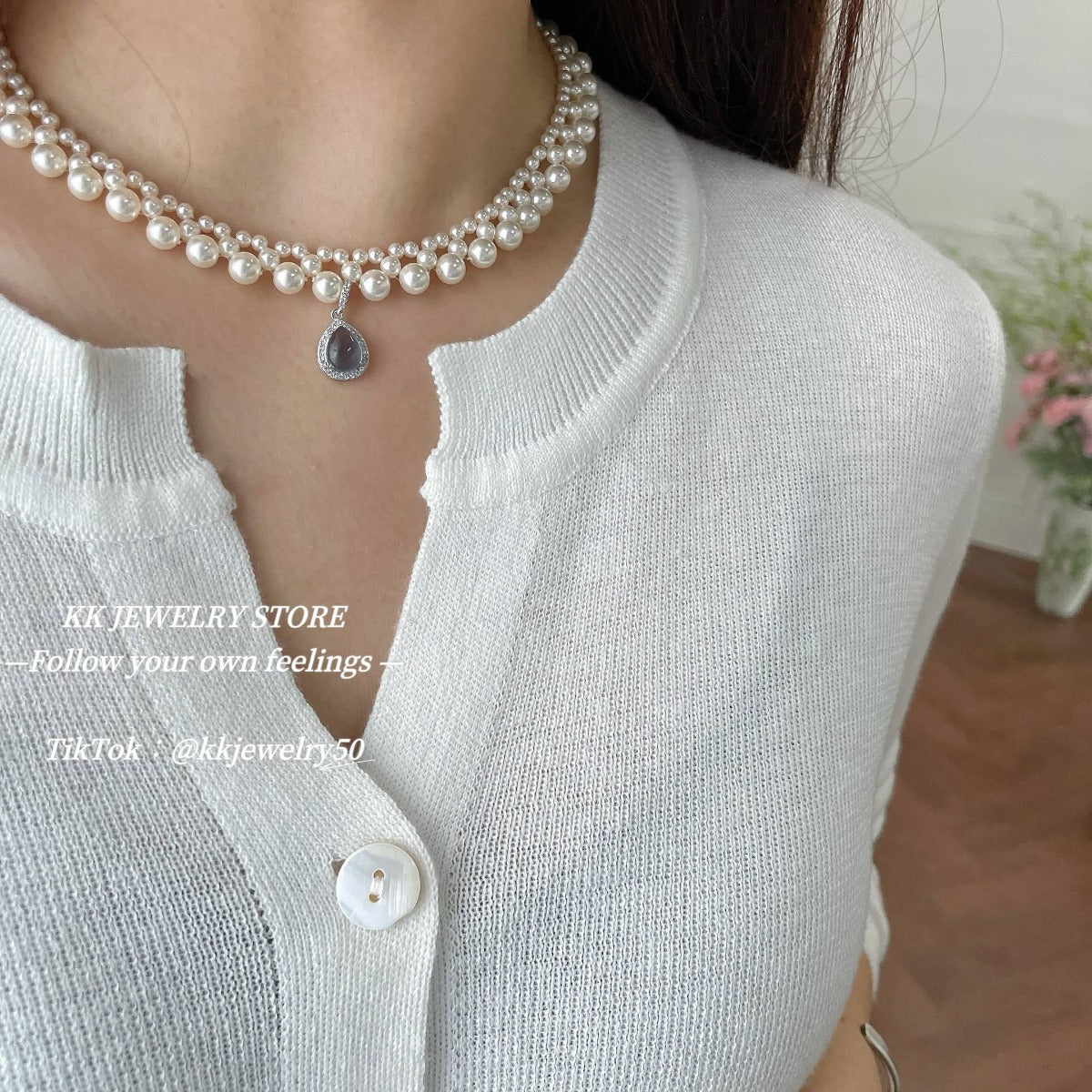 Handwoven S925 Silver Aquamarine Pearl Necklace