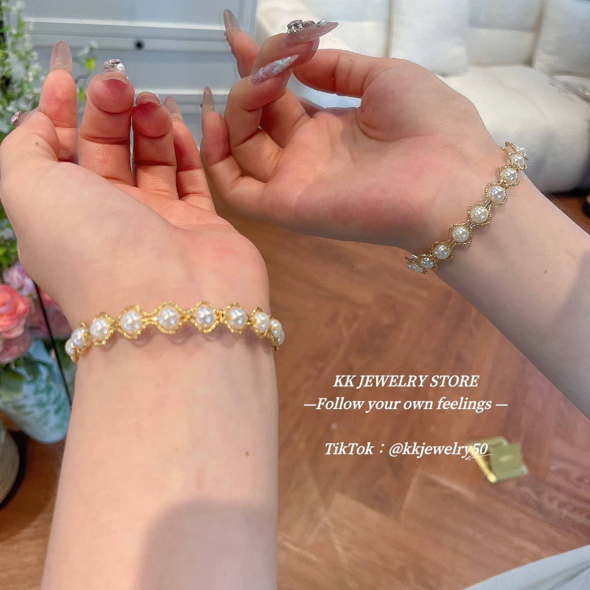 Silk thread pearl wound open bracelet