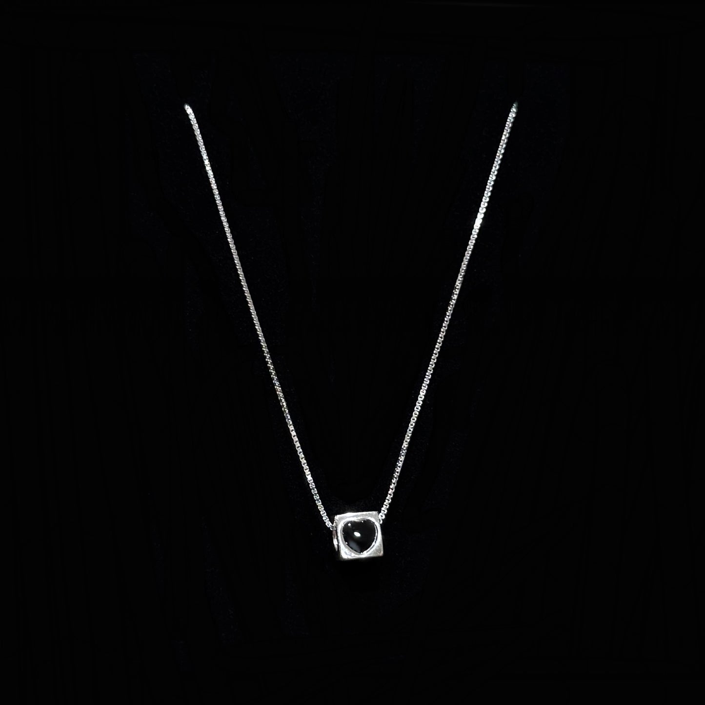 925 Silver Black Heart Silver Square Necklace