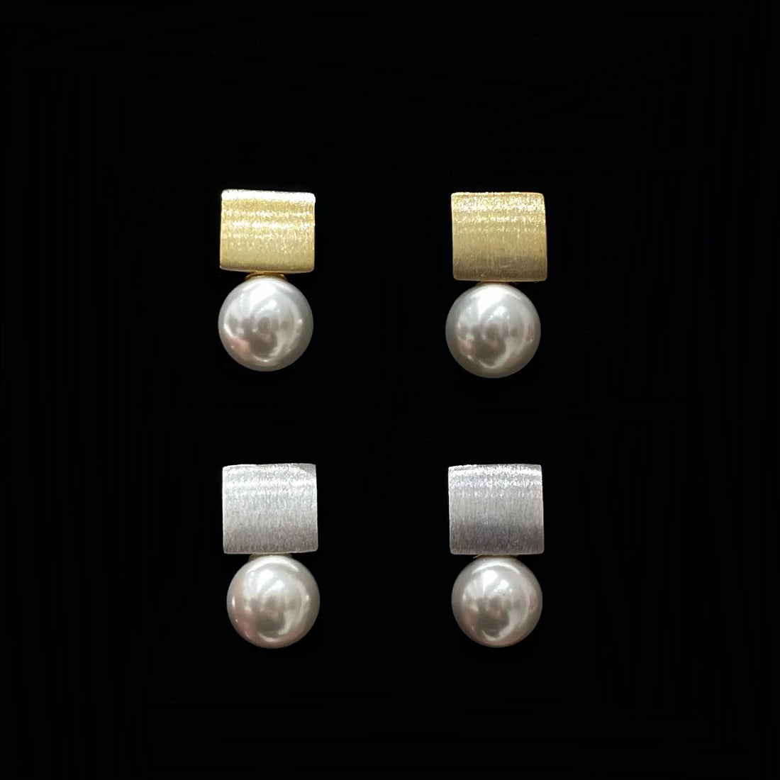 925 Silver Shell Bead Matte Brushed Stud Earrings